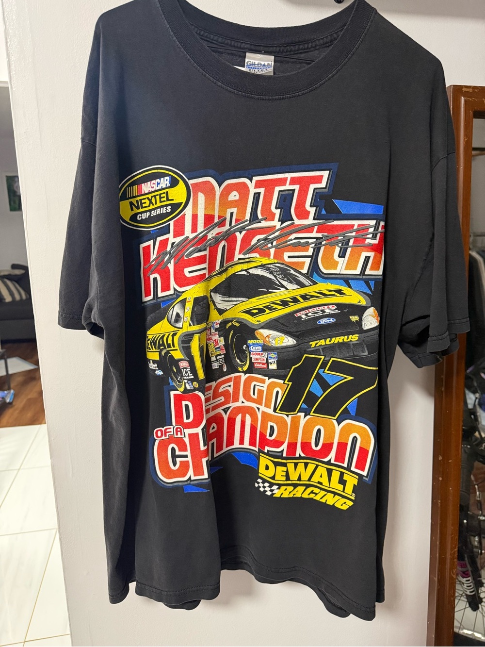 Gildan Black Racing Graphic Tee with Yellow & Red Accents